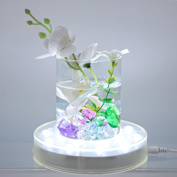 LARDUX Pack of 4 Led Light Base - 6 Inch Round Display Pedestal Light Stand Plate Flat for 3D Crystal Cube Glass Art Acrylic Statues - USB Charge or Battery Powered