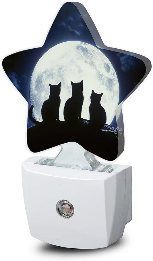 Black Cat Moon Night Light,Starry Sky Plug-in Star Night Lights with Dusk-to-Dawn Sensor for Bedroom,Bathroom,Living Room Sleep Friendly Lamp for Women Girls Boys Gift,0.5W