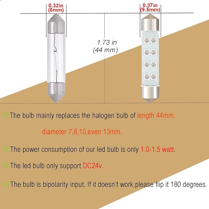 360 deg DC 24V 44mm 578 Festoon Dome LED Bulb Blue 211-2 561 562 566 LED Bulbs for Truck Interior Door Trunk courtesy Lights (Pack 6)