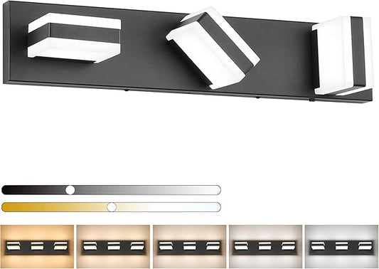 SOLFART Bathroom Light, 5 Color Temperature LED Bathroom Vanity Fixtures, Black 3 Lights Vanity Light Over Mirror Modern LED Light Adjustable Color 5CCT