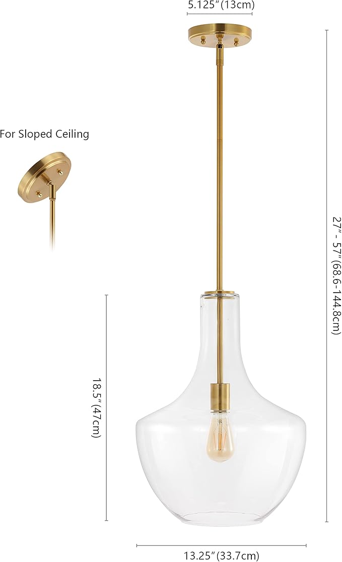 JONATHAN Y JYL6401C Watts 13.25" 1-Light Mid-Century Modern Iron/Glass LED Pendant Contemporary, Coastal, Vintage Bedroom Living Room, Brass Gold/Clear