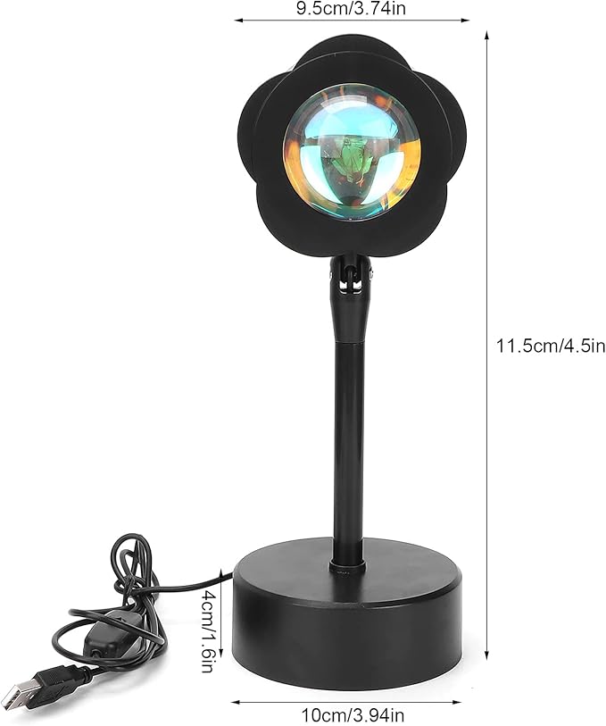 Sunset Projection Lamp, LED Atmosphere Light with 180 Degree Rotation, USB Powered Rainbow Night Light for Room Decor, Photography and Romantic Ambience (Sun)
