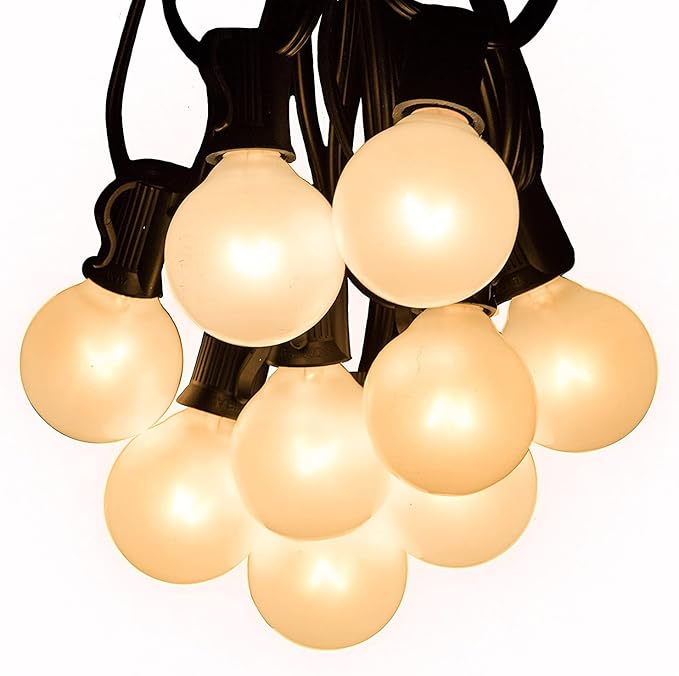 Abeja 25FT Outdoor String Lights, G40 Globe Patio String Lights with 27 Frosted White Globe Bulbs, Waterproof Connectable Hanging Lights for Outside Backyard Porch Umbrella Bistro Decor, Black Wire