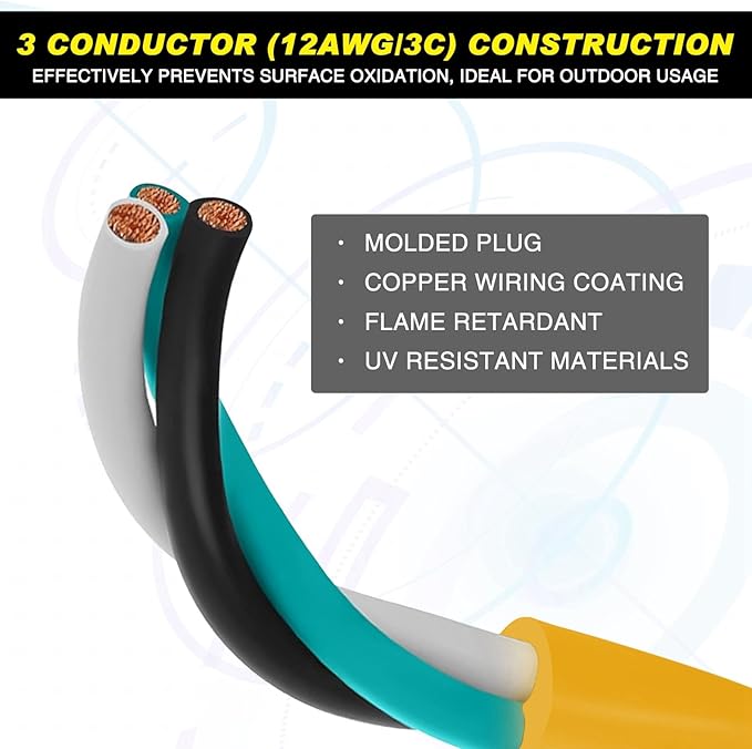 Kanayu 40 FT NEMA 5-20 Extension Cord, 5-20P Male Plug to 5-20/5-15R Female Receptacle, 20 Amp T-Blade Outlet Extension Power Cord with Indicator Light, 12 AWG, ETL Listed