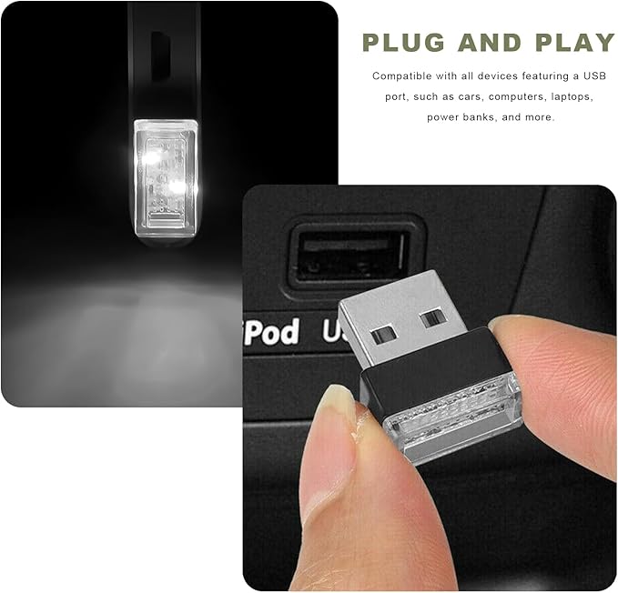 4 PCS USB LED Car Interior Atmosphere Lamp, Mini Night Light Plug-In Trunk Ambient Lighting Kit, Portable USB Interface LED Lamp Interior Decoration for Vehicle Home Office (6 PCS)