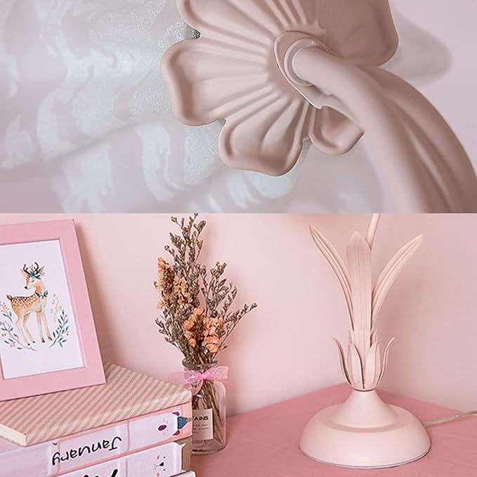 Flower Desk Lamp, Table Lamp LED Reading Light for Small Space Bedroom Home Office, Bedside Lamp with Soft Light, Applicable 5-10m² Area (Pink, 19.6" D x 5.9" H)