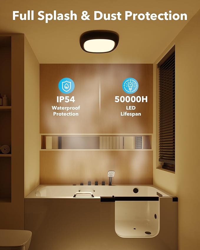 Motion Sensor Rechargeable Ceiling Light with Remote, IP54 Waterproof 12000mAh Wireless Shower Lights, Battery Operated Closet Light Sensored Indoor LED Overhead Lighting No Wiring for Hallway Garage