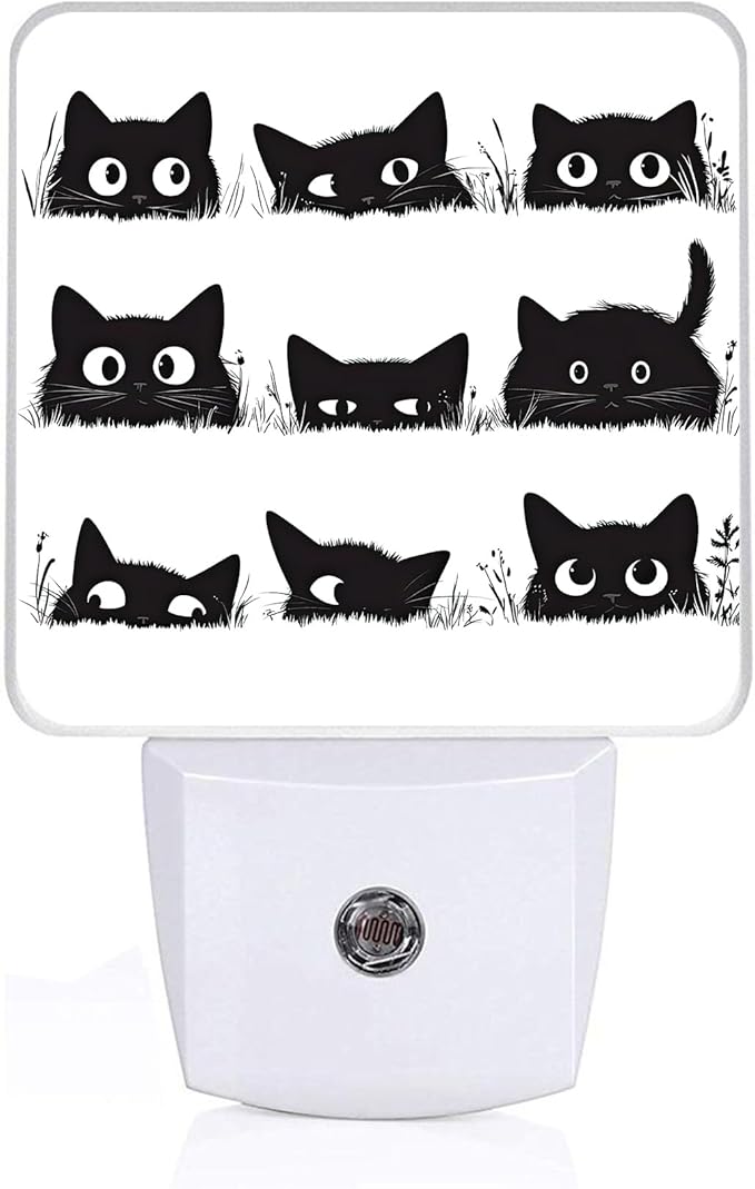 Black Cat Night Light,Cute Cat Plug-in Night Lights with Dusk-to-Dawn Sensor for Bedroom,Bathroom and Living Room Sleep Friendly lamp 0.5w