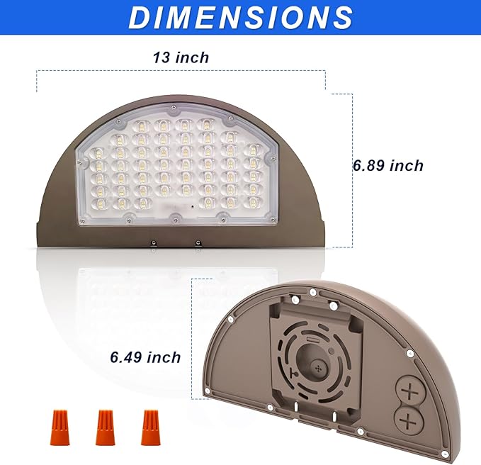 Half Moon Full Cut-Off LED Wall Pack Light with Photocell, 80W/64W/48W Power Selectable, 3CCT (3000K/4000K/5000K) Optional, IP65 Waterproof Outdoor Wall Security Light, AC120-347V, DLC UL Listed