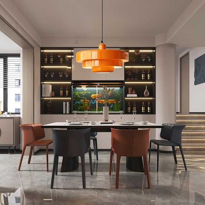 Orange Danish Modern Pendant Lamp, 3-Layer Shade Scandinavian Ceiling Light, Metal Flush Mount Fixture for Dining Table, Kitchen Island, Hallway