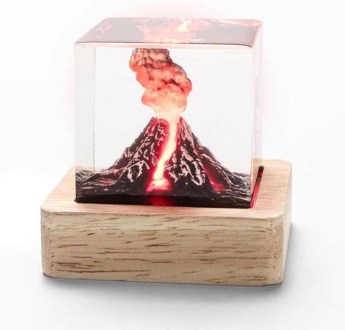 Volcano Night Lights Lava Lamp Volcano Eruption Ornament 3D Mini Lava Lamp Epoxy Resin Night Light Decorate A Room Decoration Creative Gifts for Kids Men and Women (Volcano)
