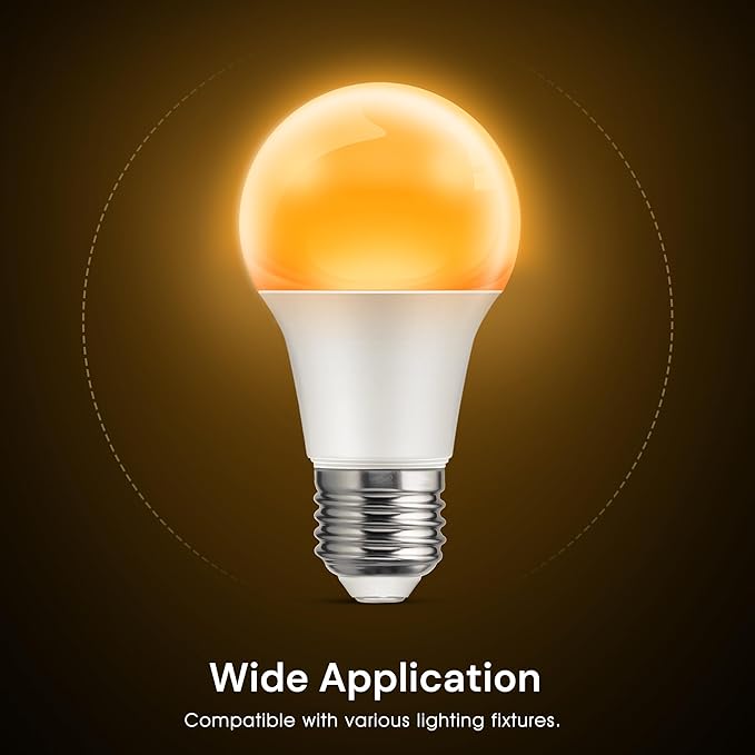 L LOHAS LED Sleep aid Amber Light Bulbs, Blue Light Blocking, A19 9W(60 Watt Equivalent) Dim Light Bulbs, 1800K Warm Light Bulb, E26 Base, 4 Pack