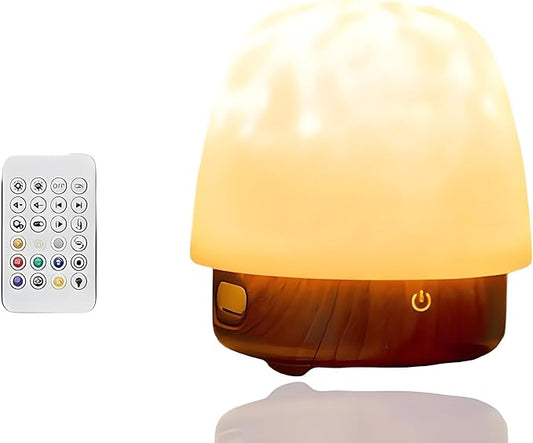 Night Light & Bluetooth Noise Machine, Ocean Wave Projector Light Bluetooth with Lampshade & Remote Control,16 Color Dimming, (Walnut-Colored Base)