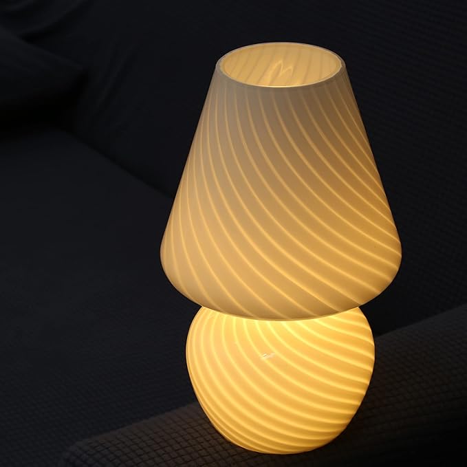 BSOD Taller Mushroom Lamp, Upgrade White Table Lamp Romantic 12' Vintage Swirl Mid-Century Design Classics Glass Home Decor Bedside Lamps for Living Room Bedroom Room Gift