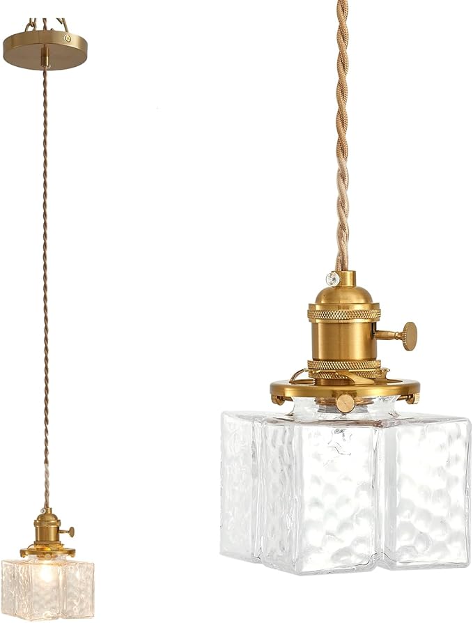 Hanging Pendant Light, Antique 5.31 Inch Pendant Lights with Light Bulb Retro Glass Shade Easy Installation Braided Light Cord Hanging Lamp for Living Room, Bedroom and Dining Room
