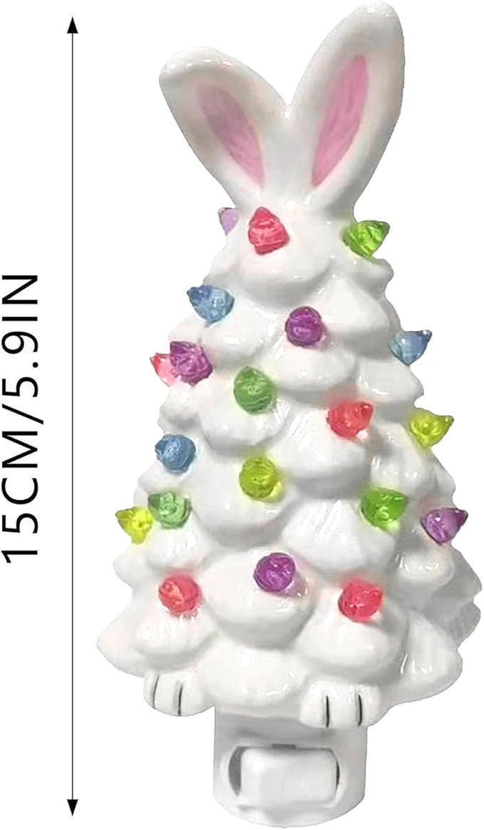 Easter Bunny Tree,Bunny lamp,Glowing Bunny Imitation Ceramic Tree,Resin Bunny Figurine with Colorful Lamp,Light Up Tree with Rabbit Ears,Easter Night Light for Home Decorations (F)