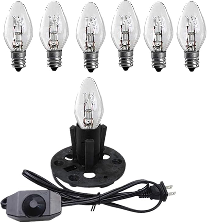 Himalayan Salt Lamp Cord, with Dimmer Switch ,Christmas Bulb,Salt Lamp Cord with Dimmer Control and Base Assembly,5 Feet ,E12 Base for Himalayan Salt Lampsand with six Free 15W Bulbs for Salt Lamp (1)