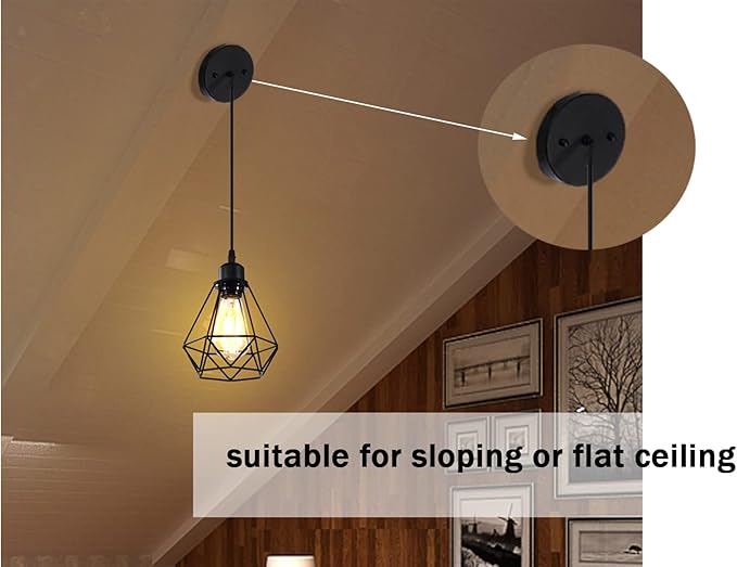 COTTAGE LIFE Black Pendant Light Fixtures 2 Pack, Farmhouse Industrial Metal Cage Pendant Lights, Adjustable Hanging Light Fixtures for Kitchen Island, Dining Room, Bar, Bedroom, Hallway