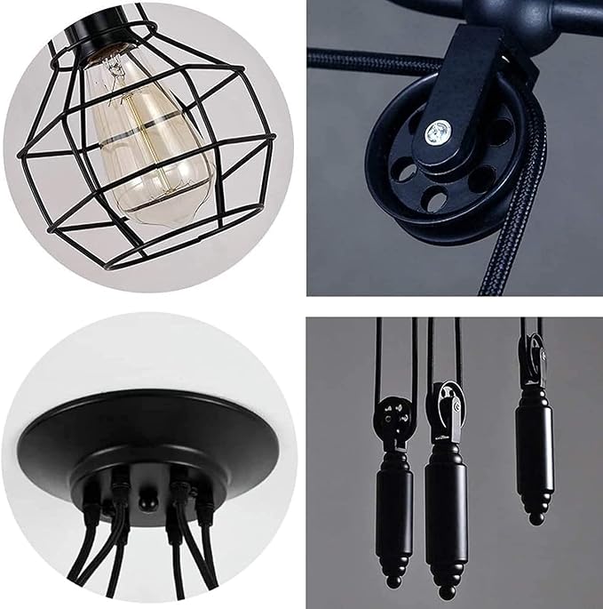 Industrial Pendant Lighting 5 Heads, Adjustable DIY Vintage Style Spider Semi Flush Mount Ceiling Light,Edison Rustic Chandelier,Hanging Lamp Fixture for Dining Room,Kitchen Bedroom,farmhouse
