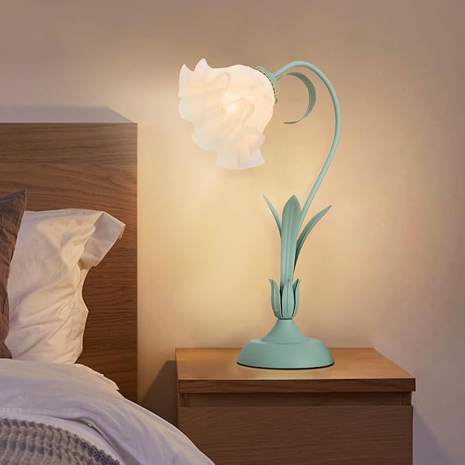 Flower Desk Lamp, Table Lamp LED Reading Light for Small Space Bedroom Home Office, Bedside Lamp with Soft Light, Applicable 5-10m² Area (Green, 19.6" D x 5.9" H)