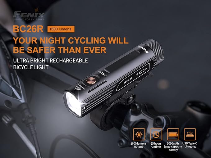 Fenix BC26R Rechargeable Bike Light, 1600 Lumens Super Bright with Dual Batteries and LumenTac Battery Organizer