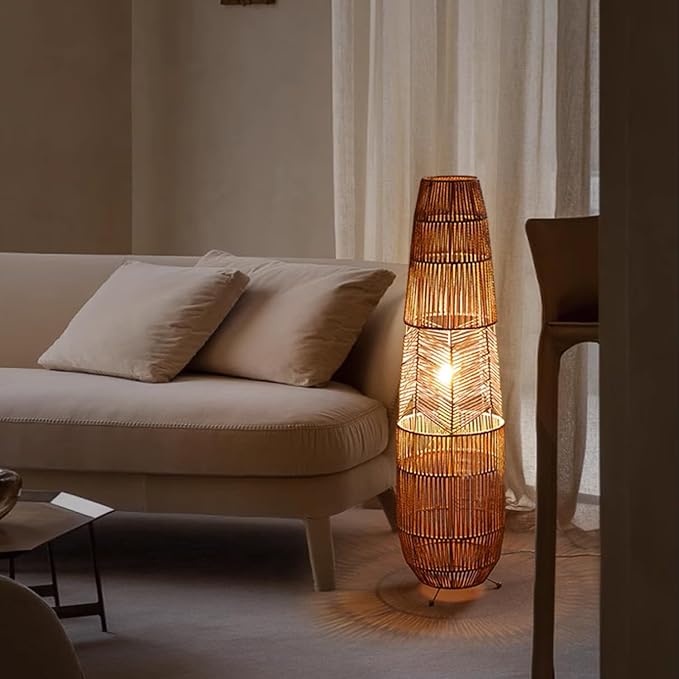 MIXL-Rope-Weaving Floor Lamp with Foot Switches,Dimmable Led Corner Tall Lamp,Minimalist Reading Lamp Floor Standing,Bohemian Style Standing Lamps for Bedroom Study and Living Room