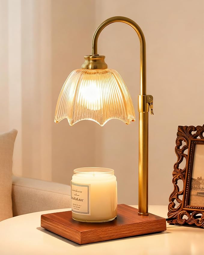 Adjustable Candle Warmer Lamp Dimmable with Timer Vintage Glass Design, Aesthetic Candle Warmer for Large Candles Gifts for Women, Mom,Friend Sister Home/Office Decor (Amber)