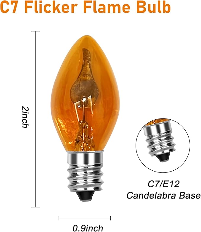 GOOTHY 25 Pack C7 Halloween Flicker Flame Light Bulbs, Orange Flickering Flame Replacement Bulbs for Chandelier Candles Christmas Outdoor String Lights, E12 Candelabra Base Night Light Bulbs, 1 Watt