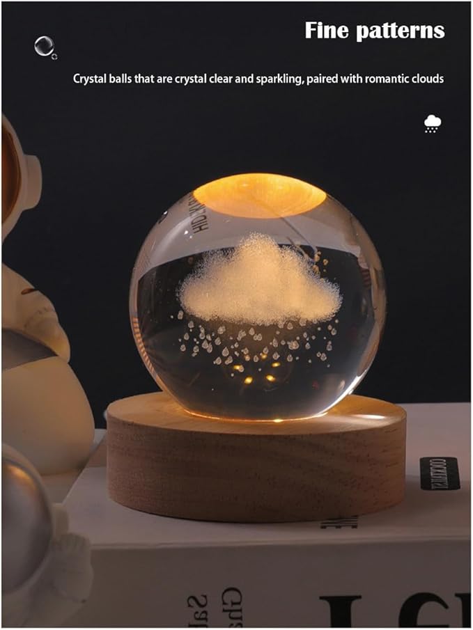 3D Crystal Ball Night Light Mood Lighting Cozy Comfort Gifts Home Decor lamp for Bedroom Space Lamps Happy Cozy Comfort Gifts (Saturn)