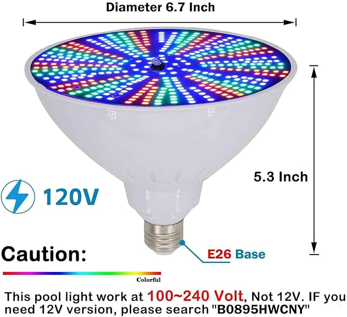 Pool Lights, 120V 40W RGB Color Changing Underwater LED Pool Light for Inground Pool with Remote Control, E26 Replacement Bulb Fit in for Pentair and Hayward Pool Light Fixtures