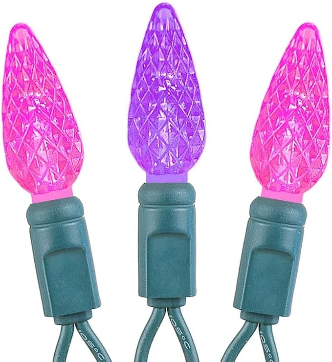 Novelty Lights 24FT 70 LED C6 LED Valentine's Day String Lights, Outdoor Christmas Tree Commercial Grade LED String Lights, Permanent Christmas Lights Outdoor Tree Decorations Outdoor (Pink/Purple)