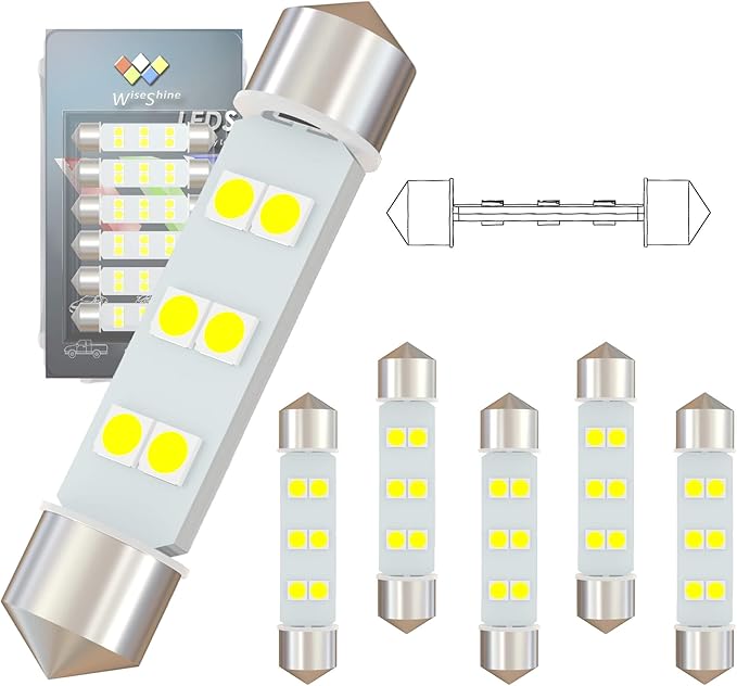 360 deg DC 12V 44mm 578 Festoon LED Bulb Extremely Super Bright 6000K White 211-2 212-2 LED Map Bulb for Automotive Interior Reading Trunk Lights (Pack 6)