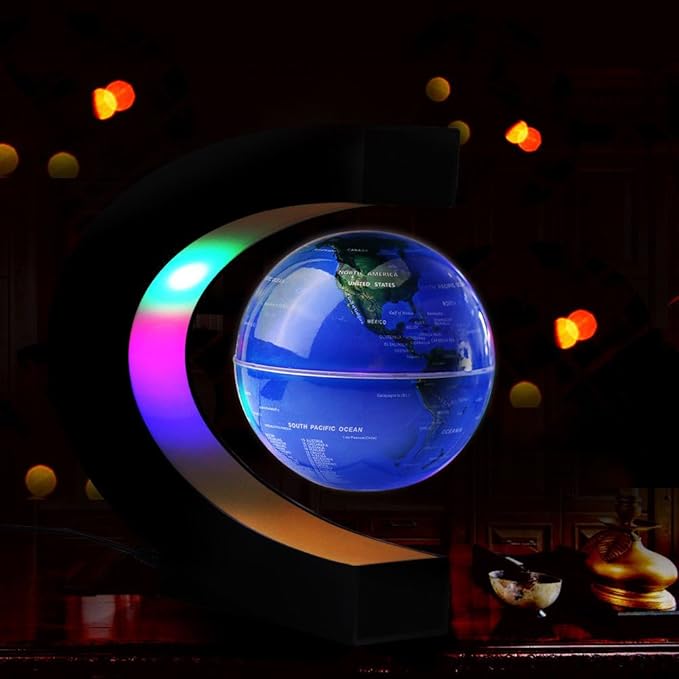 Magnetic Levitation Floating Globe World Map with C Shape Base (Blue 3" Globe)
