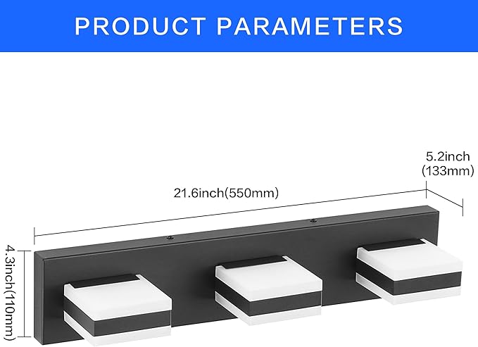 SOLFART Bathroom Light, 5 Color Temperature LED Bathroom Vanity Fixtures, Black 3 Lights Vanity Light Over Mirror Modern LED Light Adjustable Color 5CCT