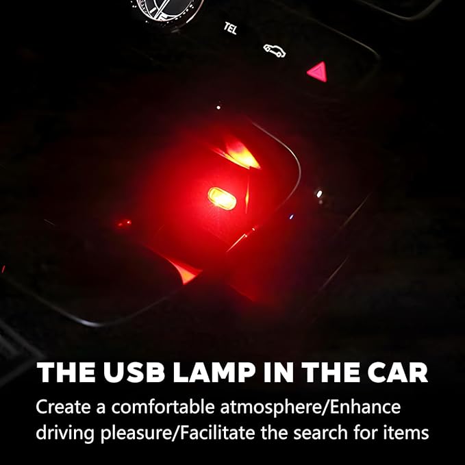 4PCS USB LED Car Interior Atmosphere Lamp, Portable Plug-In Mini Vehicle Night Light, Automotive Trunk Ambient Lighting Decoration Kit, Universal for SUV Sedan Truck (Red)