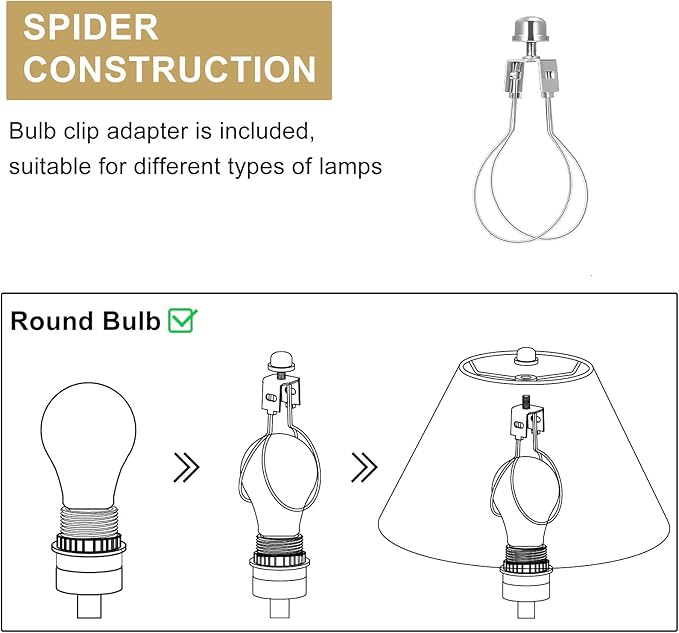 Pleated Lamp Shade, 6" Top x 13" Bottom x 7.2" High, White Empire Lamp Shade for Table Lamp Bedside Lamp, Modern Fabric Mushroom Lampshade Replacement for Wall Sconce, Spider, Clip on Adapter Included