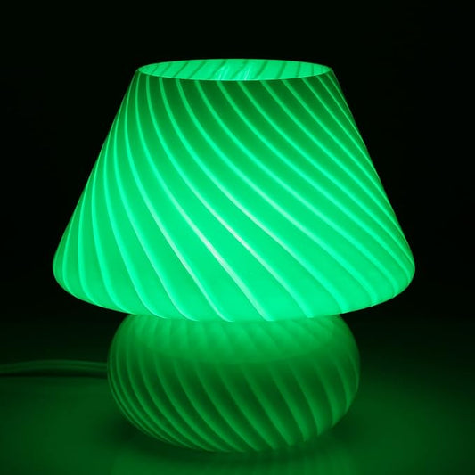 Swirl Mushroom Lamp, Translucent Glass Table Bedside Lamps Italian Style Modern Striped Desk Light for Baby Home Decoration Of Dining, Living,Study,Kids (Striped Green, Maxi Dia8.7*H9.9 Inches)