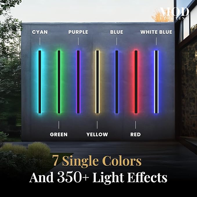 𝗠𝗢𝗗 𝗟𝗜𝗚𝗛𝗧𝗜𝗡𝗚 Haylen RGB | Long Outdoor Wall Lights, 7 Colors and 358 Light Effects, Dimmable with Remote Modern Linear Exterior Light Fixture, Waterproof Wall Sconce 45W, 2-Pack (RGB | 59")