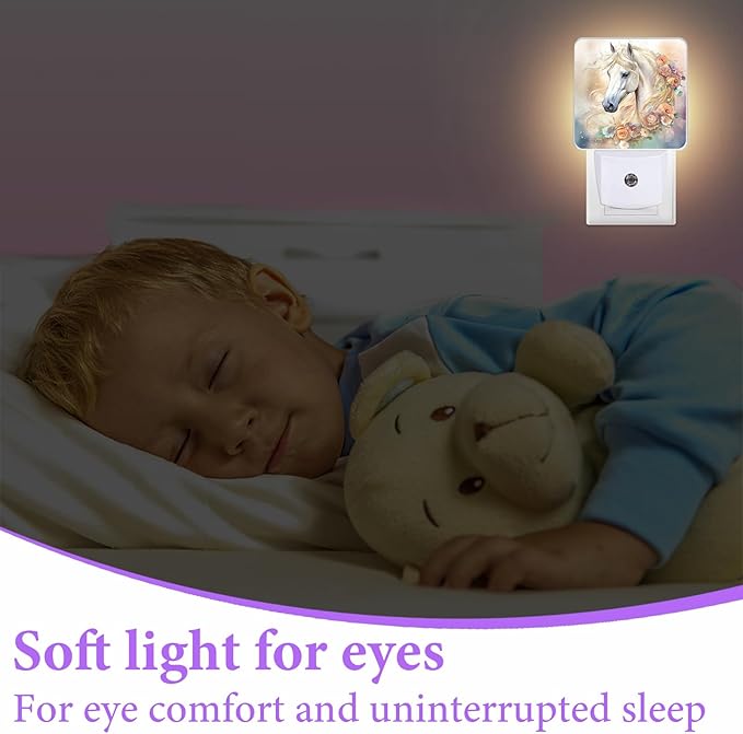 White Horse Night Light,Floral Night Lights Plug into Wall,Led Lamp for Stairway/Hallway/Bedroom 0.5W Nightlight Sleep Friendly