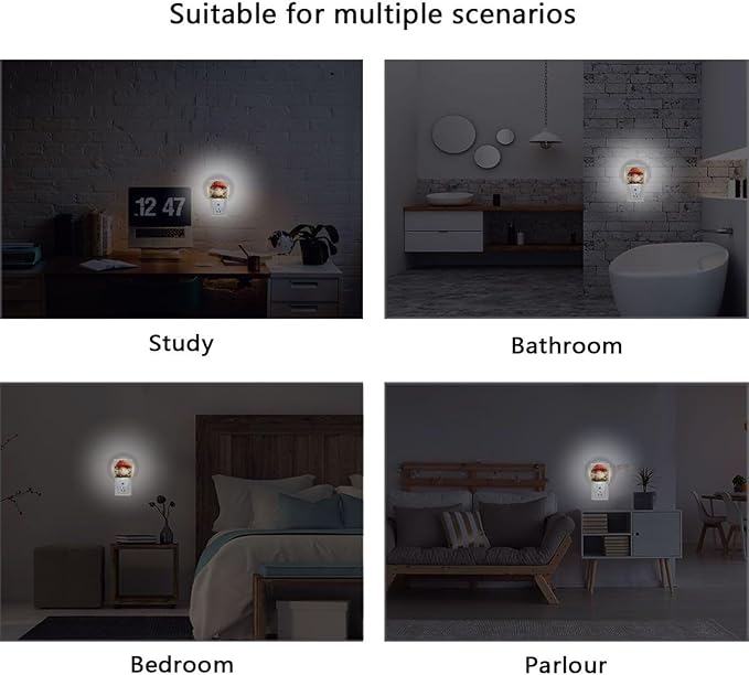 Cute Mushrooms Night Light 2 Pack Dusk to Dawn Sensor Led Lamp for Women Men Night Lights Plug into Wall Decor for Bedroom Kitchen Bathroom Corridor, 0.5W