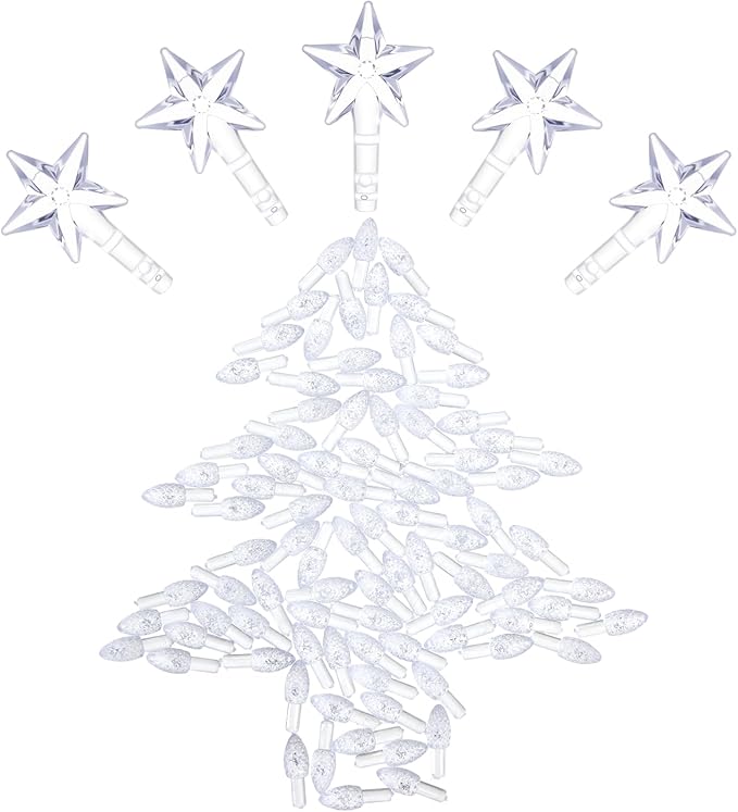 Boao 100 Pieces Ceramic Christmas Tree Bulbs and 5 Stars Replacement Plastic Bulbs for Ceramic Christmas Tree Decorations (4 mm Diameter,Transparent)