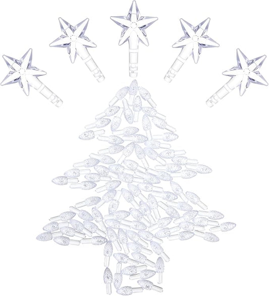 Boao 100 Pieces Ceramic Christmas Tree Bulbs and 5 Stars Replacement Plastic Bulbs for Ceramic Christmas Tree Decorations (4 mm Diameter,Transparent)