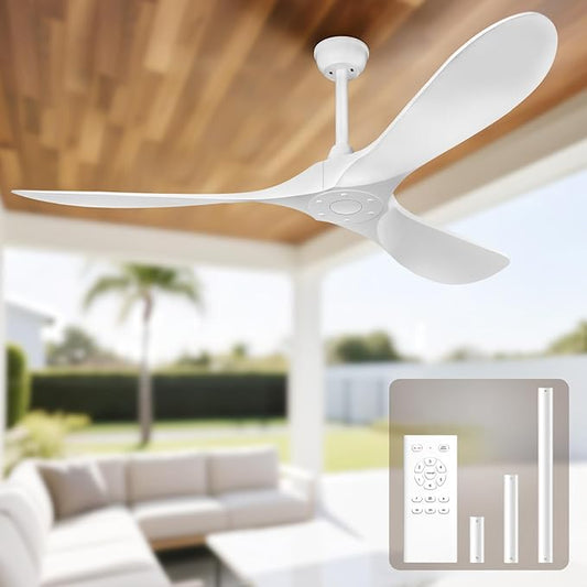 Ceiling Fan Without Lights,Outdoor Ceiling Fan with Remote, 6-Speed Adjustable Reversible DC Motor for Patio & Living Room (White, 52 in)