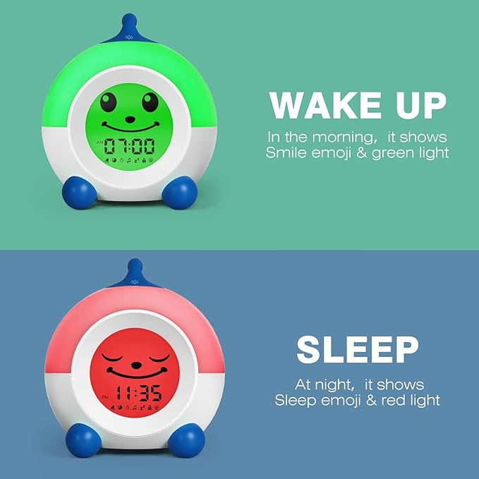 I·CODE Toddler Alarm Clock, Children's Sleep Trainer with Red Green Light,Toddler Sleep Aid Night Light with Auto-Off Timer, Ideal Gift for 2-9 Years Old Younger Children (Blue)