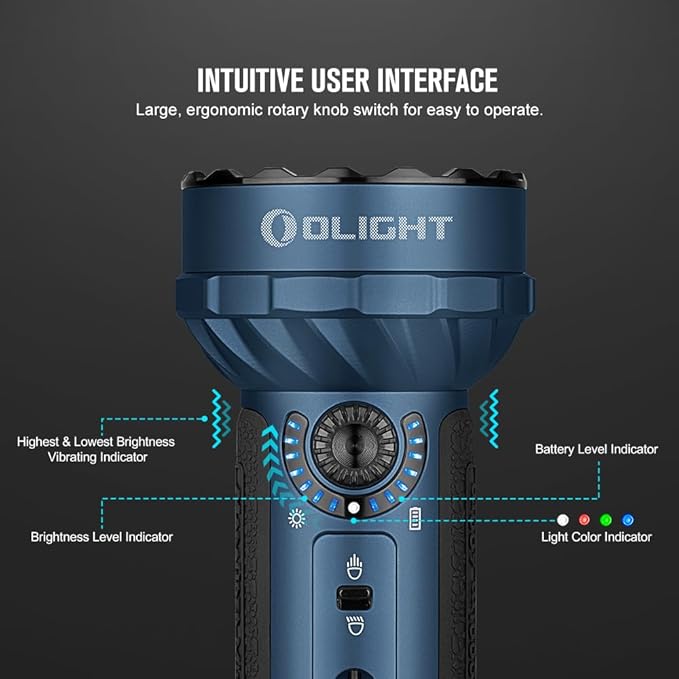 OLIGHT Marauder Mini 7,000 Lumens Bright Flashlight with 600 Meters Beam Distance, Powerful RGB Lights, Magnetic Rechargeable for Outdoors Work, Hunting, and Searching(Midnight Blue)
