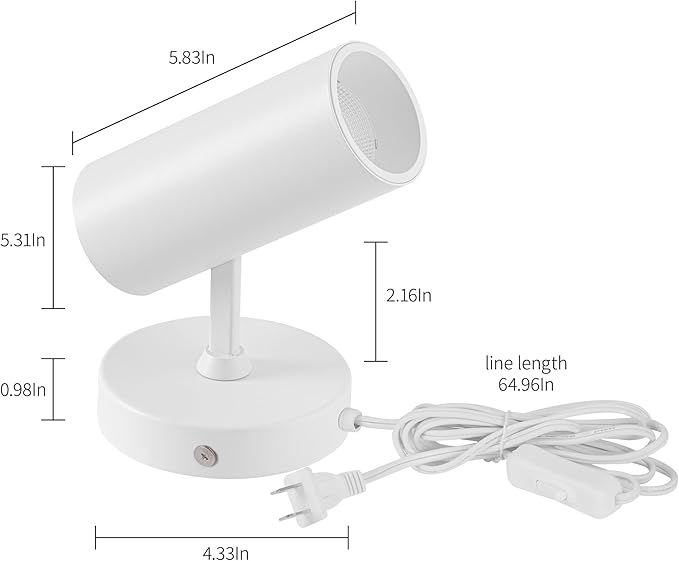 Aisilan LED Plug in Spotlight Adjustable Angle CRI 97 On/Off Switch Desk or Wall Mount Uplight Spot for Plants Loft Gallery Bedroom Floor Background Warm White 12W COB Chip
