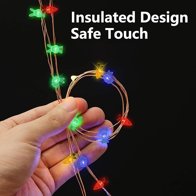 pozzolanas Led Fairy Lights Battery Operated Mini String Lights 1P 16FT Bunny Carrot String Lights 50LED IP65 Spring Rabbit for Easter Basket Eggs Party Seasonal Bedroom Decor
