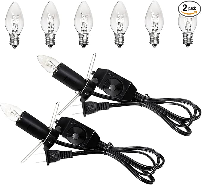 Venforze 2 Packs Himalayan Salt Lamp Cord Replacement with Dimmer Switch and 6 Packs E12 Halogen Salt Lamp Bulbs (5 Feet Cord & Fixed Butterfly Clip)