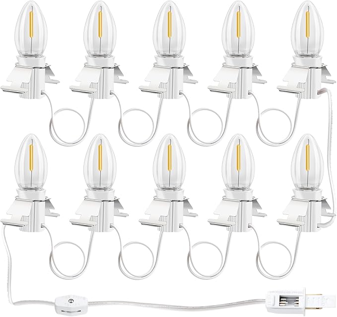 Christmas Village Lights with 10 Led Light Bulb, Snow Village Lights C7 with Clips for Christmas Halloween Cabin, for Houses Craft Decoration,Warm White