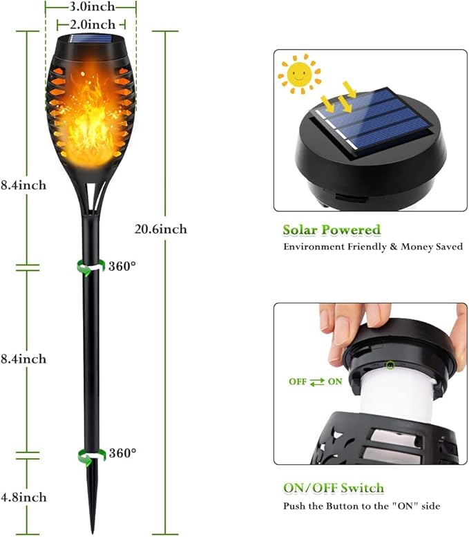 Outdoor Solar Lights, 6Pack Solar Torch Light with Flickering Flame, Solar Garden Lights Waterproof for Outdoor Decorations, Flame Torches for Outside, Outdoor Lighting for Pathway Yard Decor